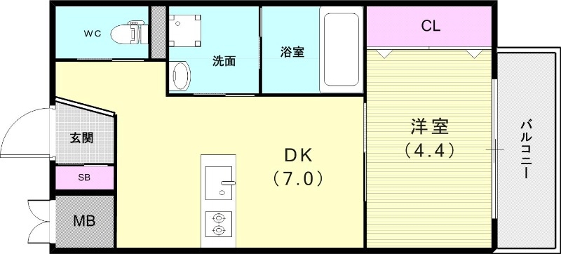 1DK(28.93平米)カウンターキッチン・浴室乾燥機
