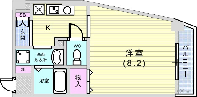１Ｋ（２６．９４平米）エアコン・独立洗面台・室内洗濯機置場