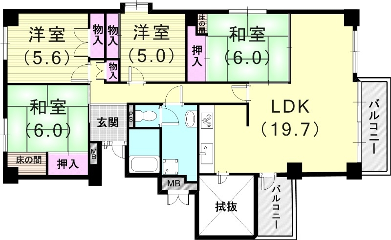 4LDK（104.82平米）2面バルコニー・収納
