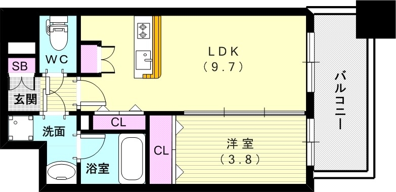 1LDK（３４.２平米)ミストサウナ・2口ガスコンロ・収納