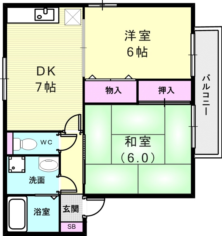 2DK（48平米）エアコン・ネット無料・バルコニー・下駄箱