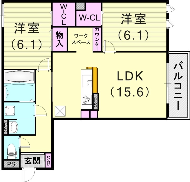 2LDK（69.88平米）カウンターキッチン・モニターホン