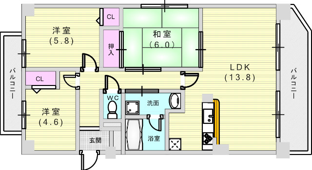 ３ＬＤＫ（６８．０４平米）システムキッチン・洗髪洗面化粧台
