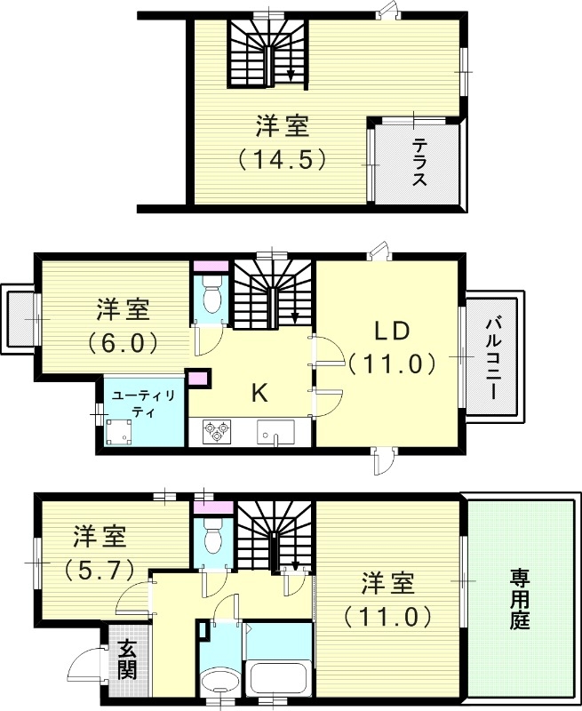 4LDK（108.21平米）専用庭・システムキッチン・収納