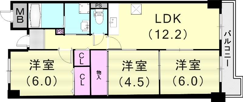 ３ＬＤＫ（６8平米）独立洗面台・室内洗濯機置き場・収納
