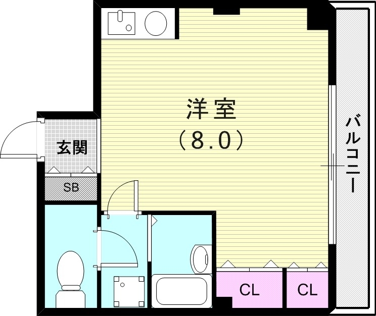1R（26.4平米）お風呂トイレ別・独立洗面台・室内洗濯機
