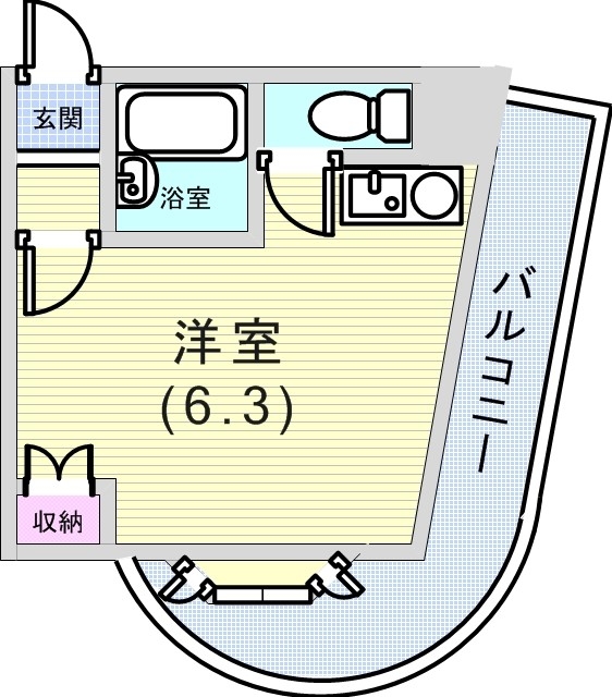 1R（19.92平米）バルコニー・風呂トイレ別・収納・下駄箱