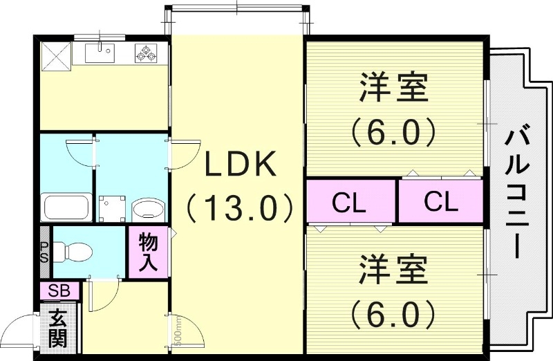 2LDK（56.7平米）システムキッチン・