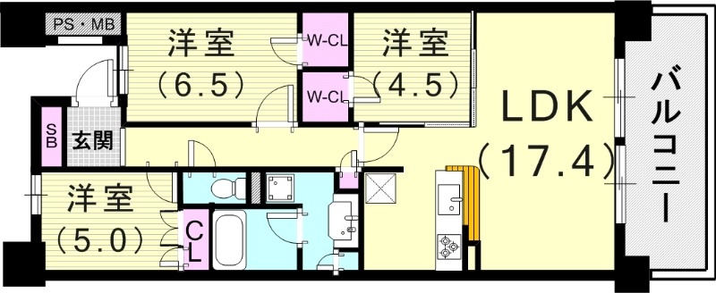 3LDK(75.86平米)カウンターキッチン・床暖房