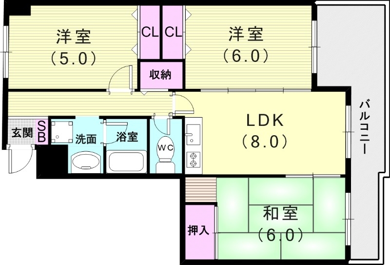 3LDK(59.5平米)システムキッチン・室内洗濯機置場