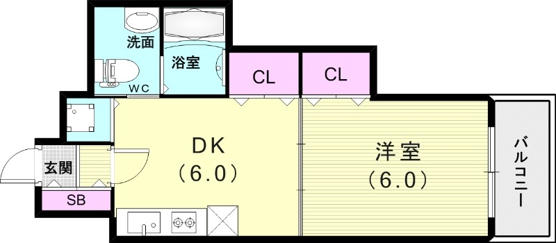 1DK（30.61平米）お風呂トイレ別・室内洗濯機置場・収納