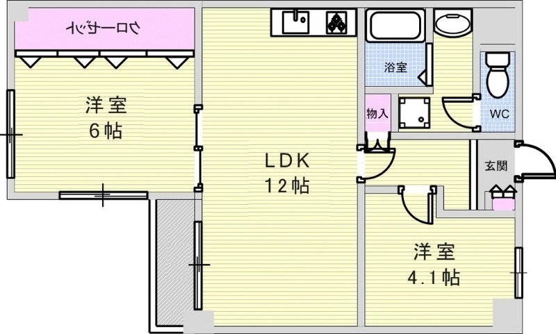 ２ＬＤＫ（５２．９６平米）ガスキッチン・独立洗面台・収納