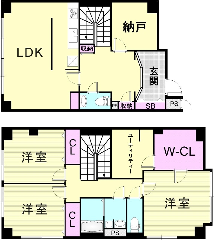 3SLDK（106.66平米）メゾネット・専用庭付