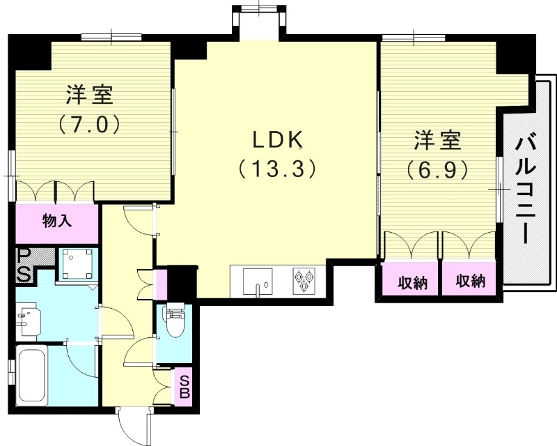 2LDK(63.6平米)カメラ付インターホン・室内洗濯機置場