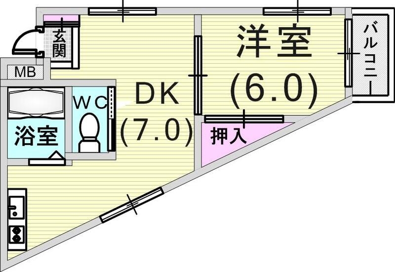 1DK(27平米)エアコン・南面バルコニー・モニターホン