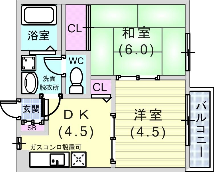 2DK（40平米）室内洗濯機置場・TVドアホン