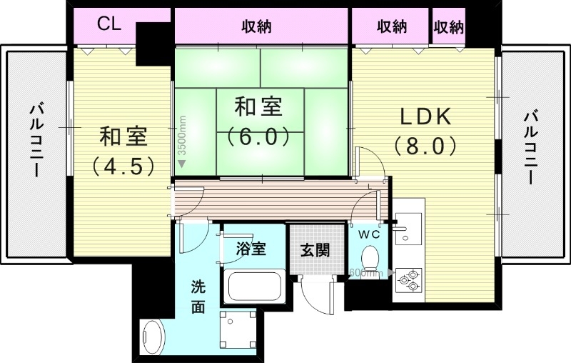 2LDK（45平米）オートロック・システムキッチン