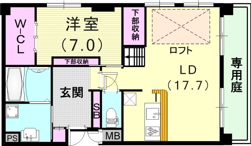 1LDK(64.89平米)ロフト付・システムキッチン