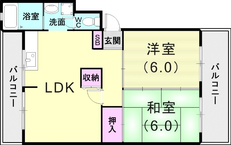 2LDK(47.1平米)モニター付きインターフォン・追い焚き
