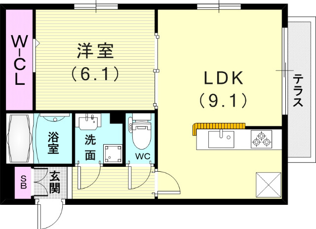 １LDK（４０.１６平米）システムキッチン・オートロック・