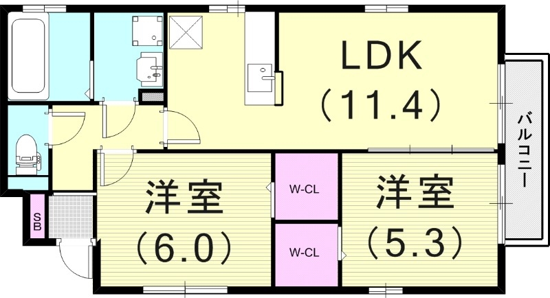 2LDK（53.36平米）室内物干し・シャッター雨戸