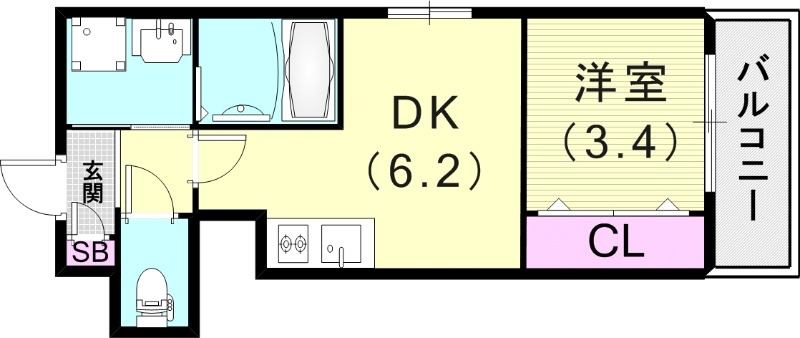 1DK(25.47平米)追焚付・浴室乾燥機