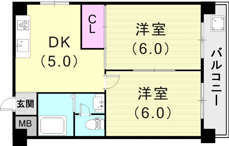 2DK(37.8平米)エアコン・モニター付ドアホン