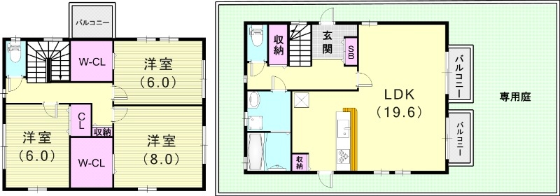 3DLK(104.34平米)掘込車庫1台有・専用庭・収納