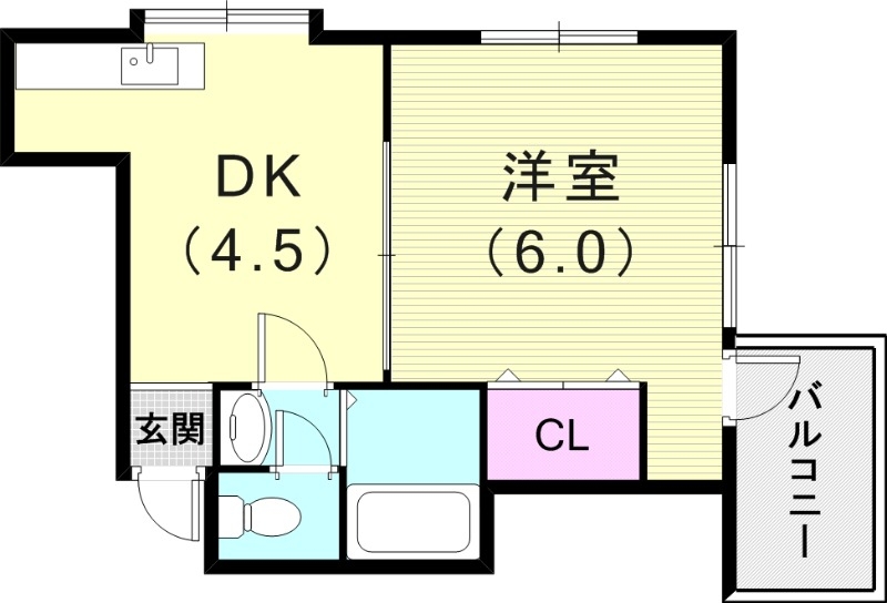 1DK（30平米）エアコン・風呂トイレ別・角部屋・バルコニー