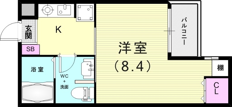 1K（26.34平米）独立洗面台・室内洗濯機置き場