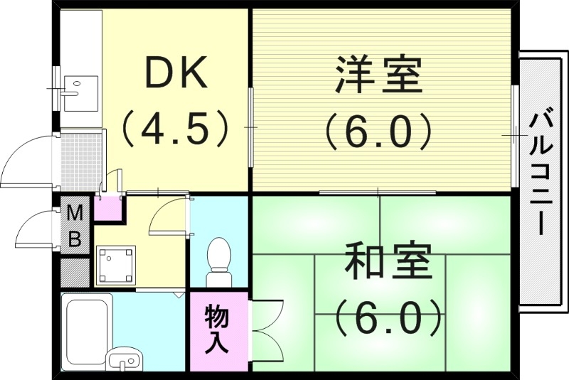 2DK(34.7平米）室内洗濯機置場
