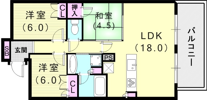 3LDK(74平米)ペット可・システムキッチン・温水床暖房