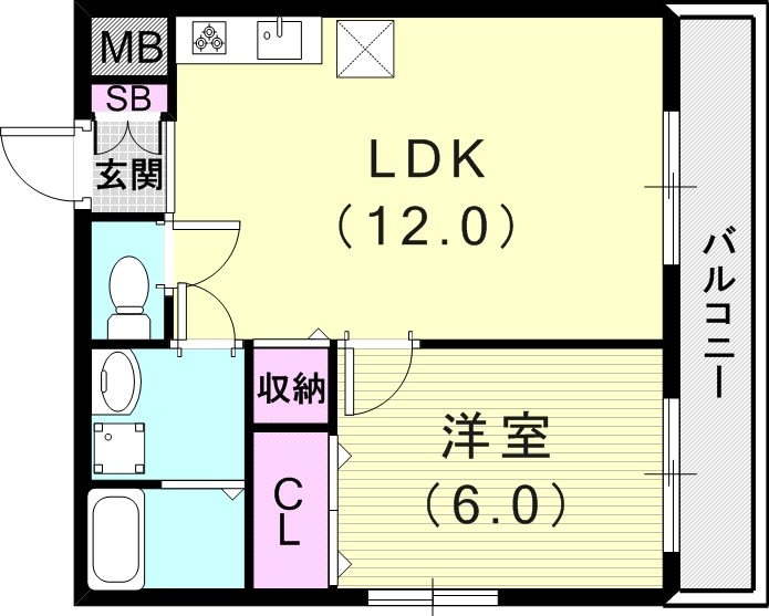 1LDK（40平米）システムキッチン・エアコン・バルコニー