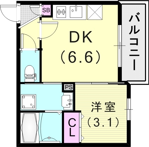 1DK(25.47平米)追焚付・浴室乾燥機