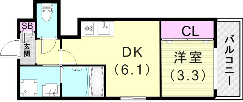 1DK(25.47平米)追焚付・浴室乾燥機