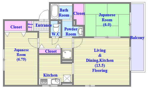 バストイレがセパレート、独立洗面所のある使い易い間取りです。