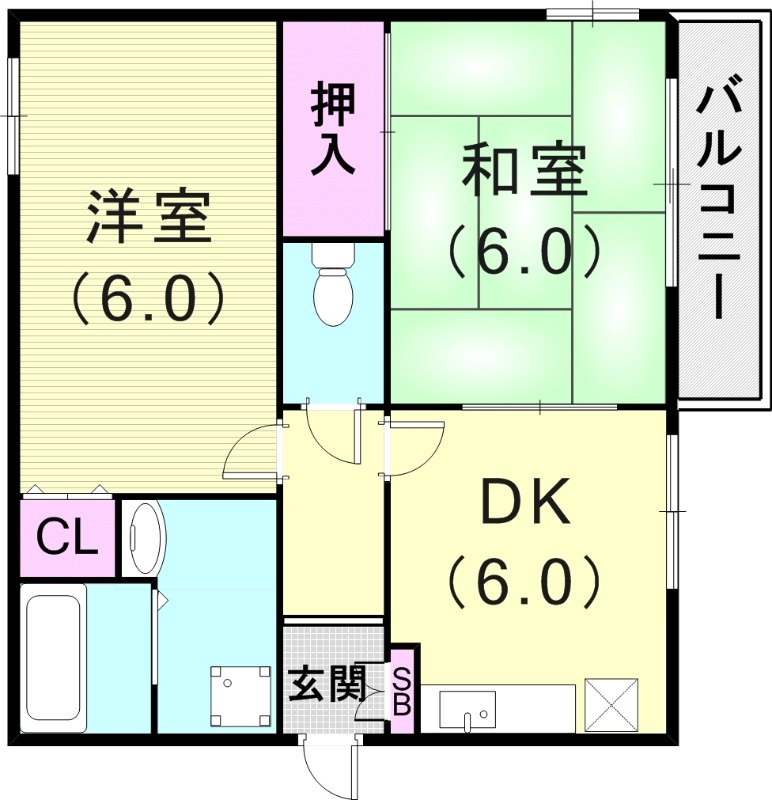 2DK(43.12平米)独立洗面台・室内洗濯機置場