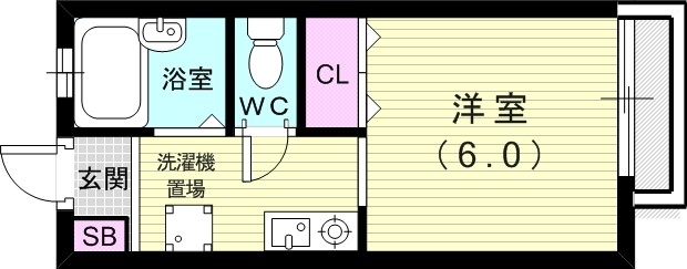 １Ｋ（２１平米）ガスキッチン・エアコン・ＳＢ・室内洗濯機置場
