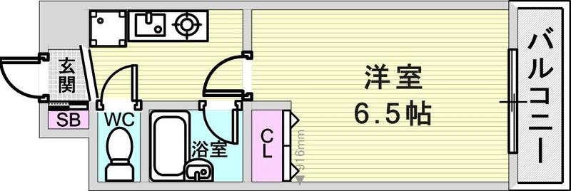 1K（21.6平米）1口ガスコンロ・エアコン・室内洗濯機置場