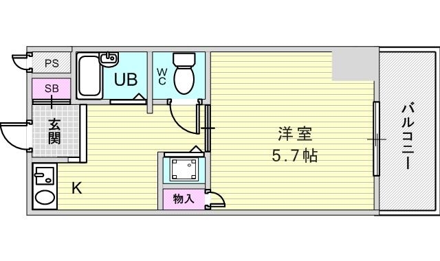 1K（19.29平米）室内洗濯機置場・風呂トイレ別・ペット可