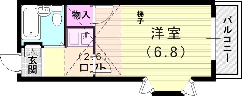 1K（18平米）ロフト付・３点ユニット・モニターフォン
