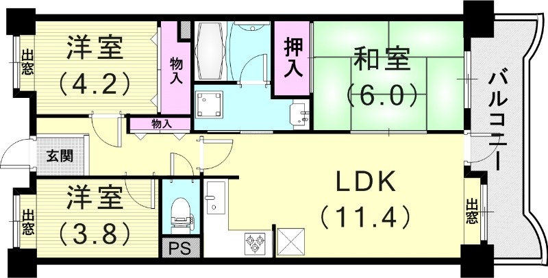 3LDK（58.5平米）L字型キッチン・モニターフォン
