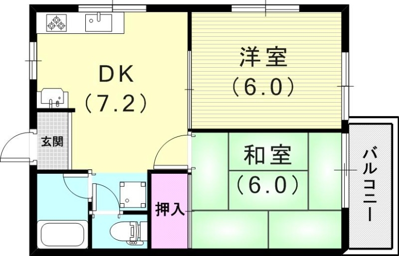 2DK(39.74平米)屋根裏部屋・エアコン・