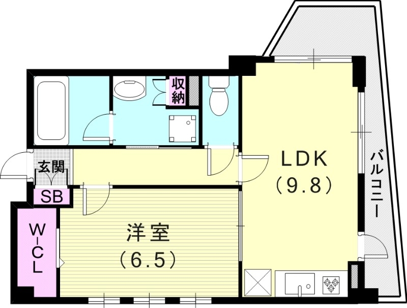 1LDK（41.3平米）南向き・角部屋・システムキッチン