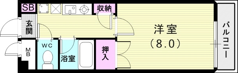 １Ｋ（２５．５平米）バストイレ別・エアコン・インターネット