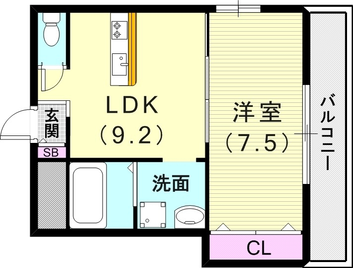 1LDK（30.30平米）カウンターキッチン・モニターホン