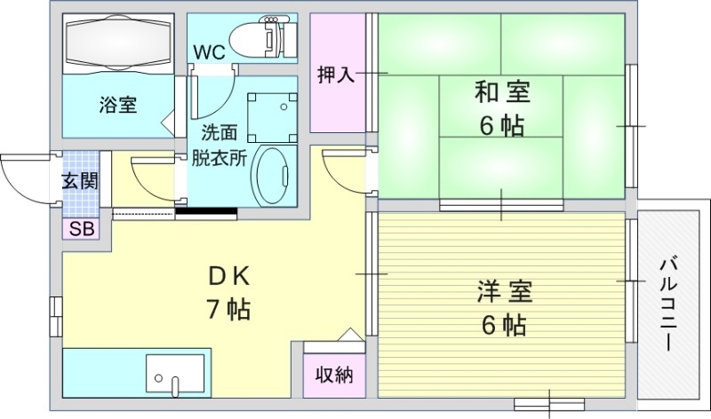 2DK（42平米）駐車場セット・独立洗面台・TVインターホン