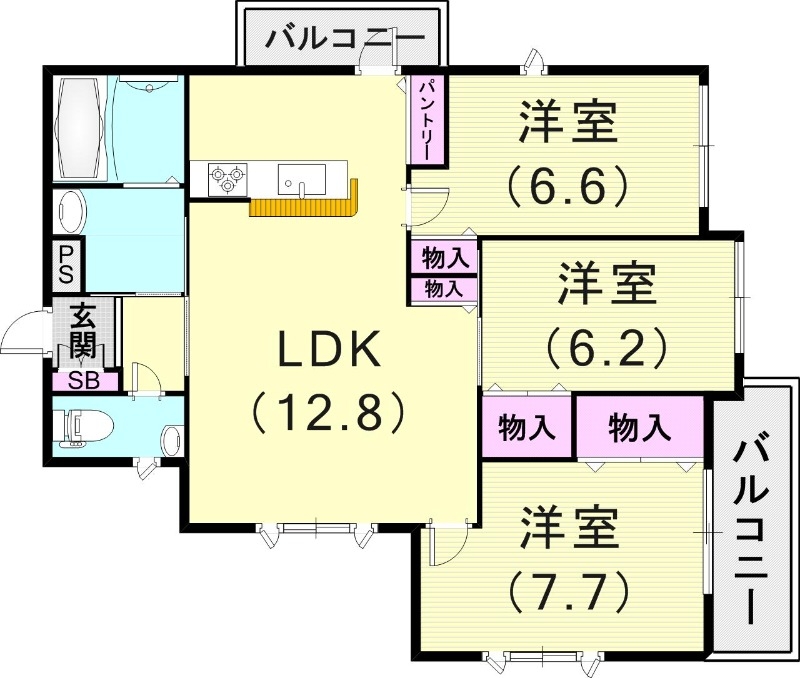 3LDK（80.21平米）モニターホン・追い焚き・浴室乾燥機