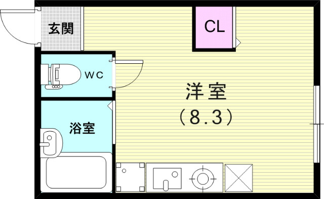 １R（１９.０８平米）TVモニターホン・ウォシュレット・収納