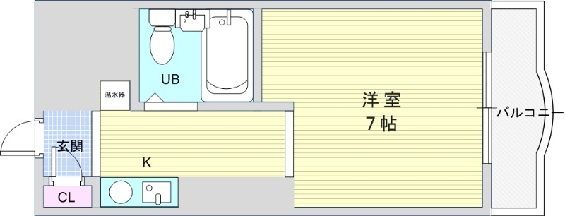 1Ｋ（20平米）IHミニキッチン・エアコン・クローゼット